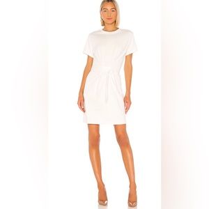 Short Sleeve Waist Tie Dress in Off White